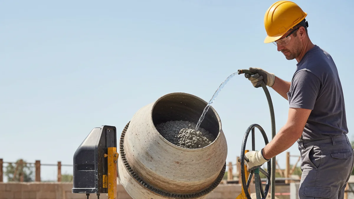 A man Mix Concrete in a Mixer Step-by-Step