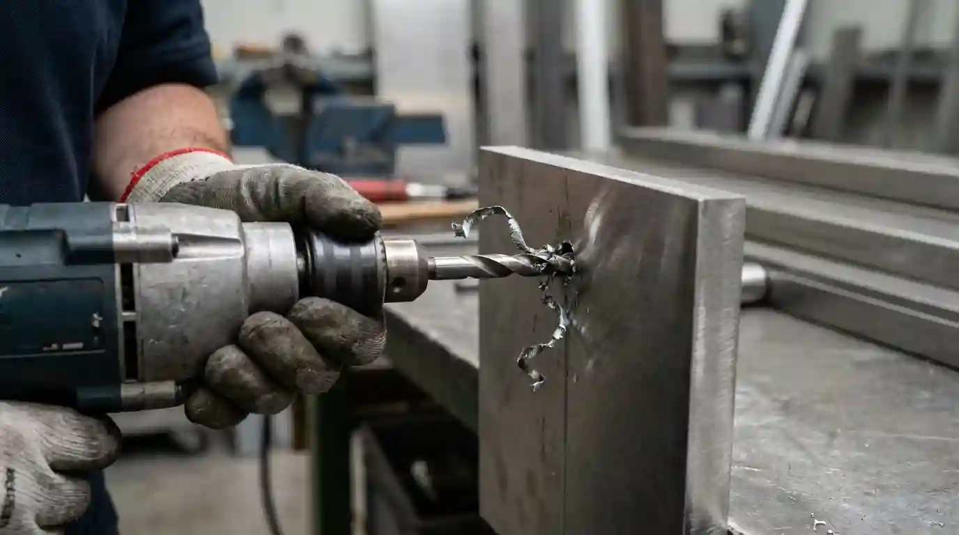 Drilling stainless steel with a metal drill bit and cutting fluid