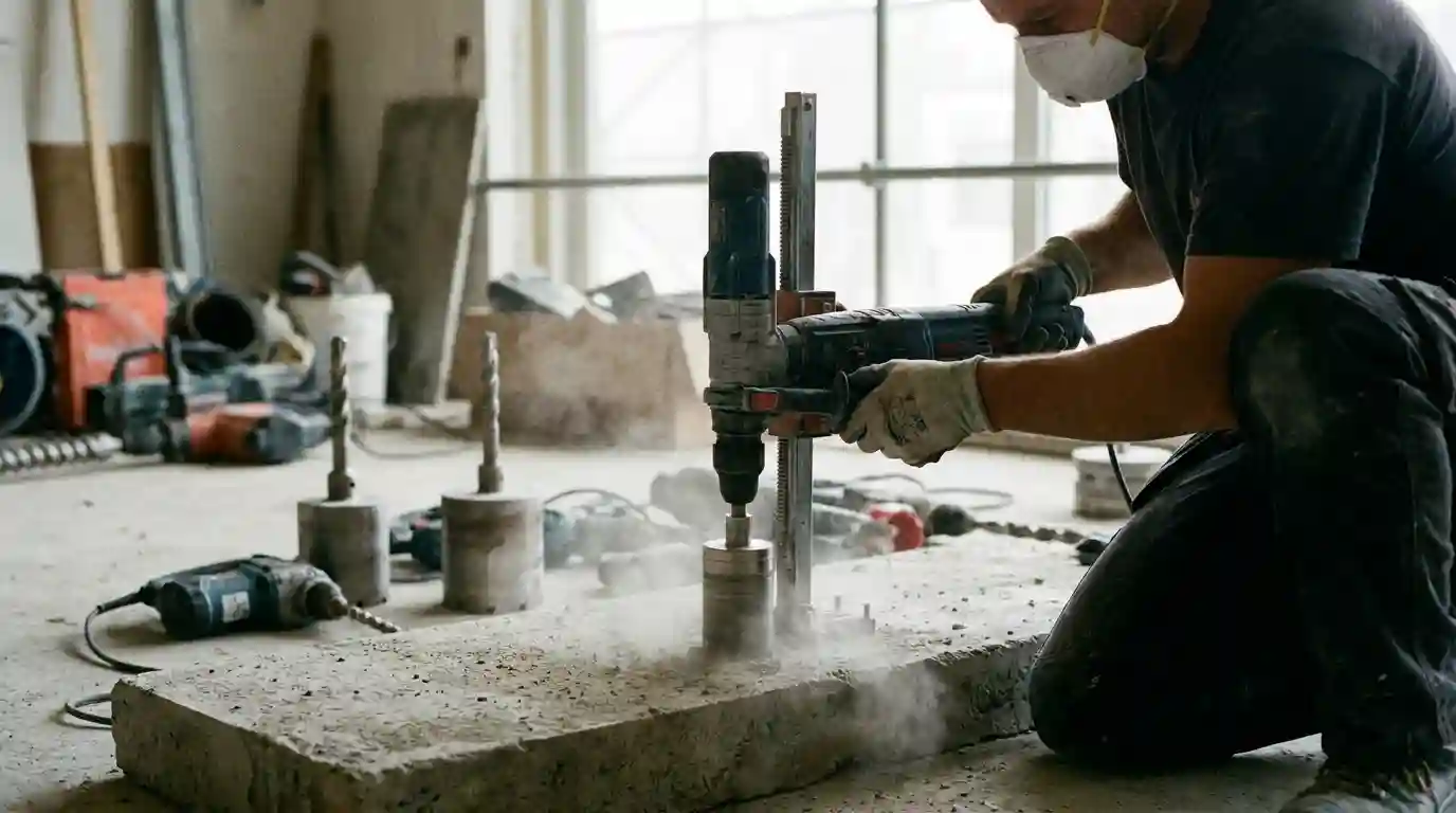 Drilling a hole in concrete with a hammer drill