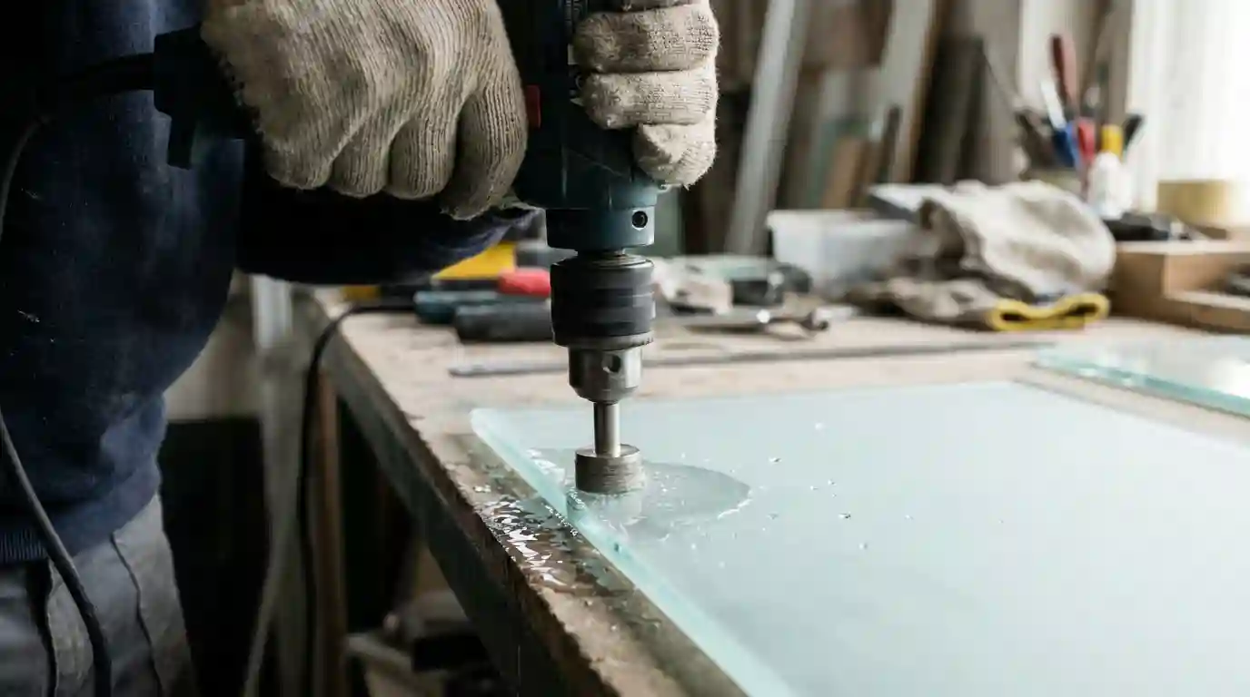 Drilling a clean hole in glass with a glass drill bit