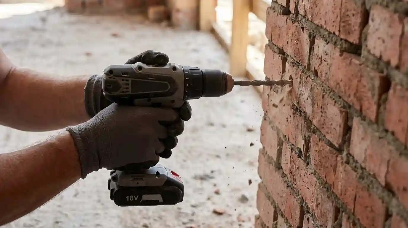 Drilling a clean hole into a brick wall with a masonry bit