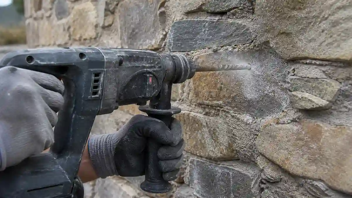drilling into stone wall