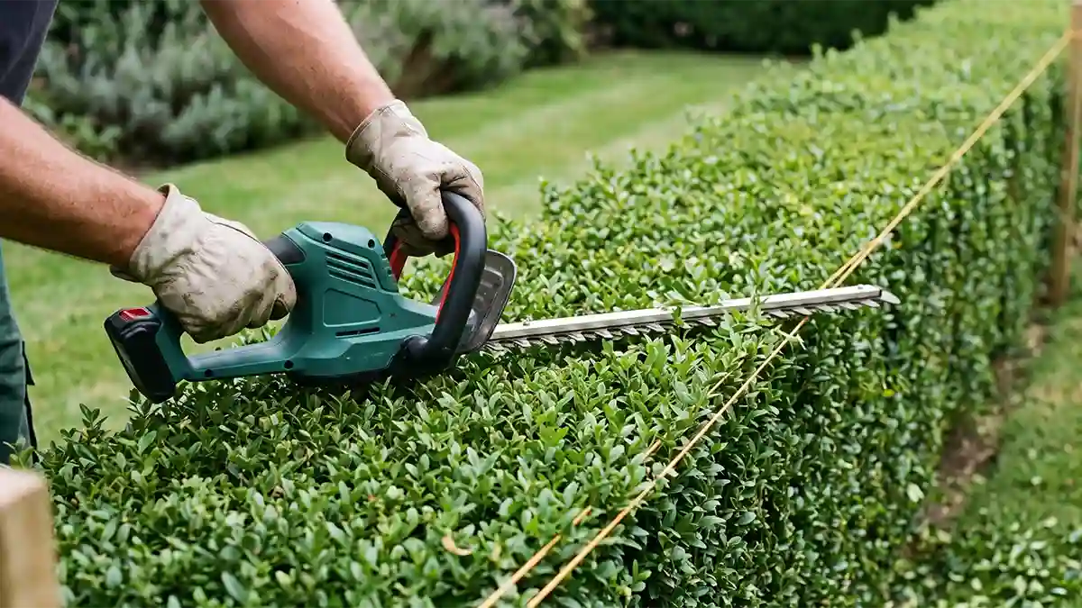 how to trim hedge straight